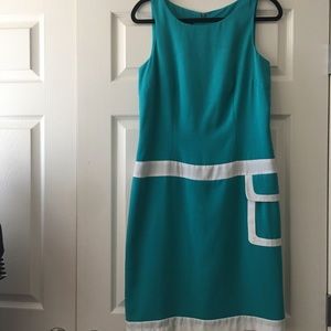 Women’s Sheath Dress Teal Blue White Size 6 Tall